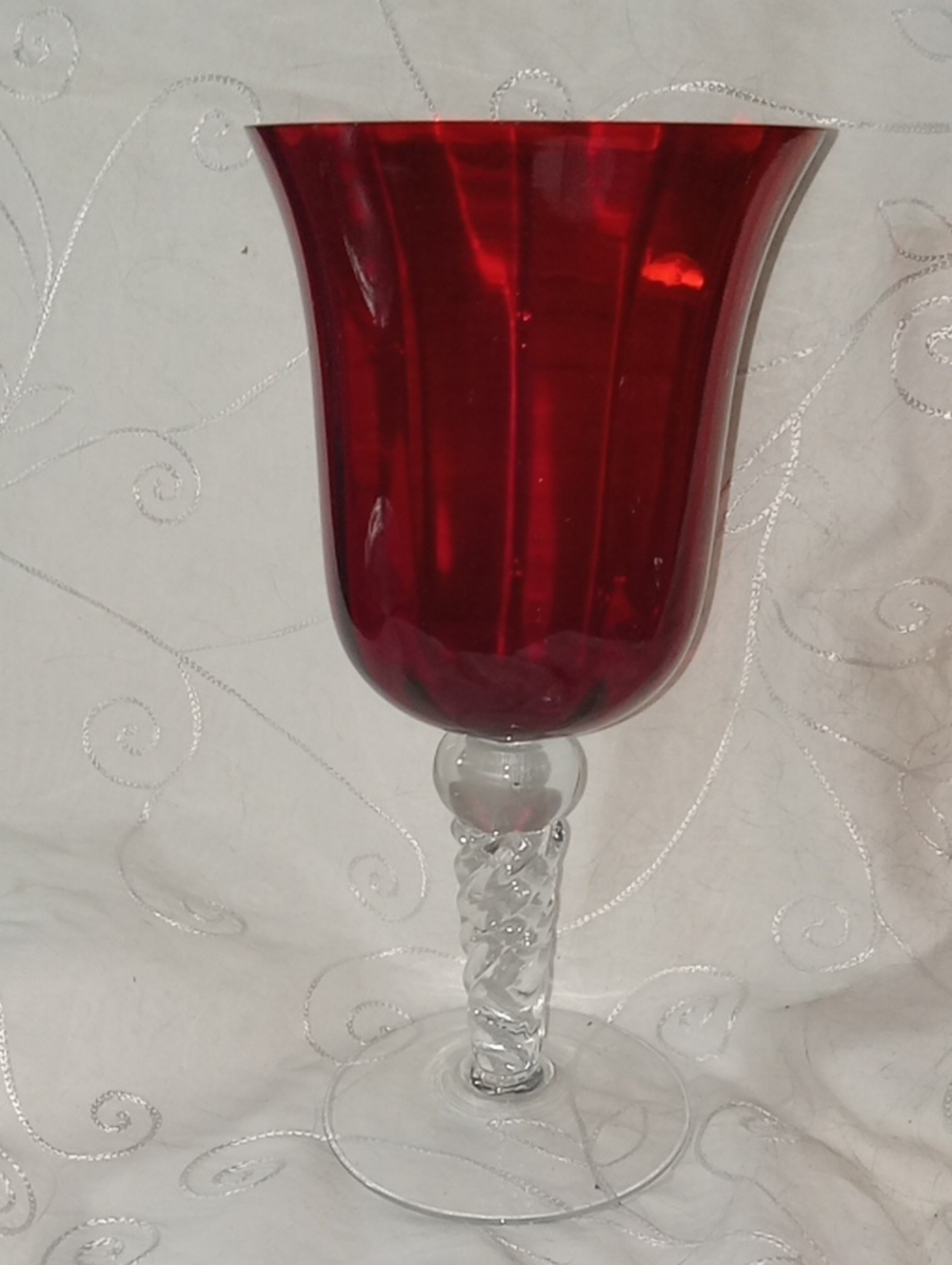 beautiful Ruby Twisted Glass Footed Vase